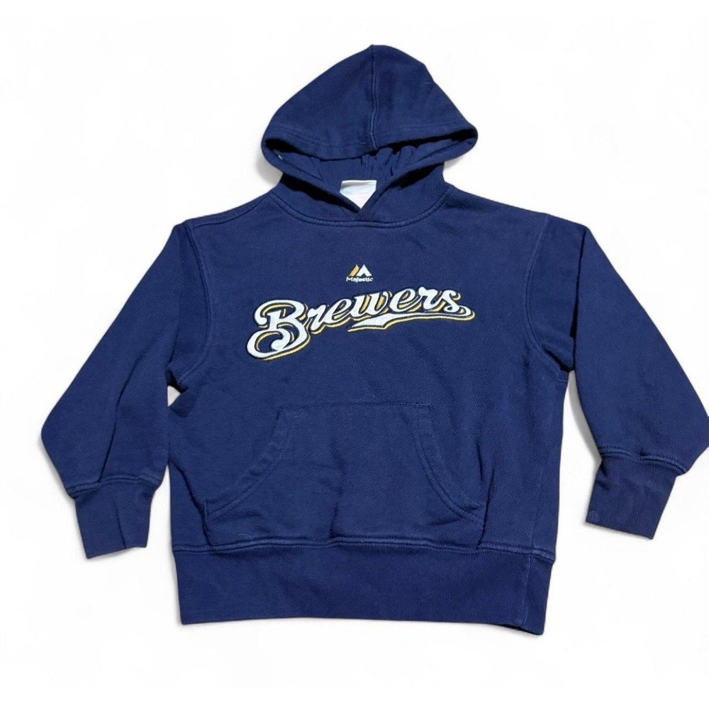 Milwaukee Brewers Majestic Youth 5/6 Hoodie Sweatshirt Navy Blue MLB Baseball